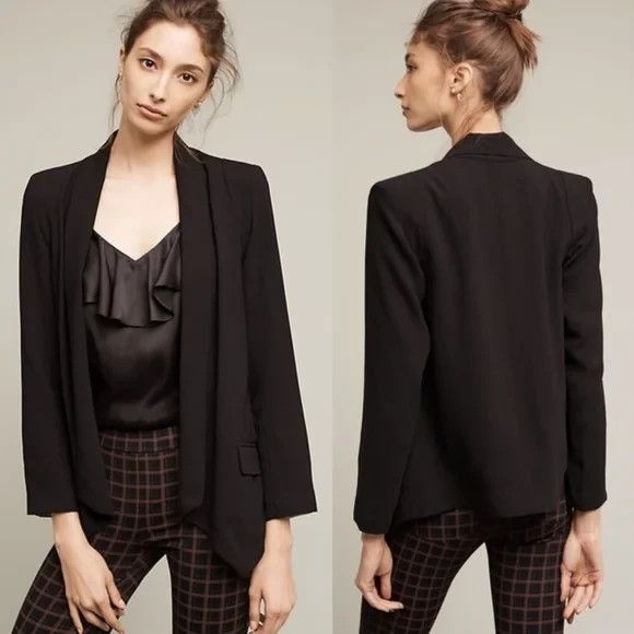 Anthropologie Cartonnier Black Blazer Jacket Draped Open- Front Size Medium NWT - Picture 9 of 13